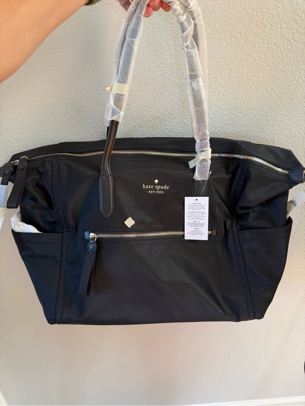 kate spade Black Nylon Weekender Tote with Front Zip Pocket